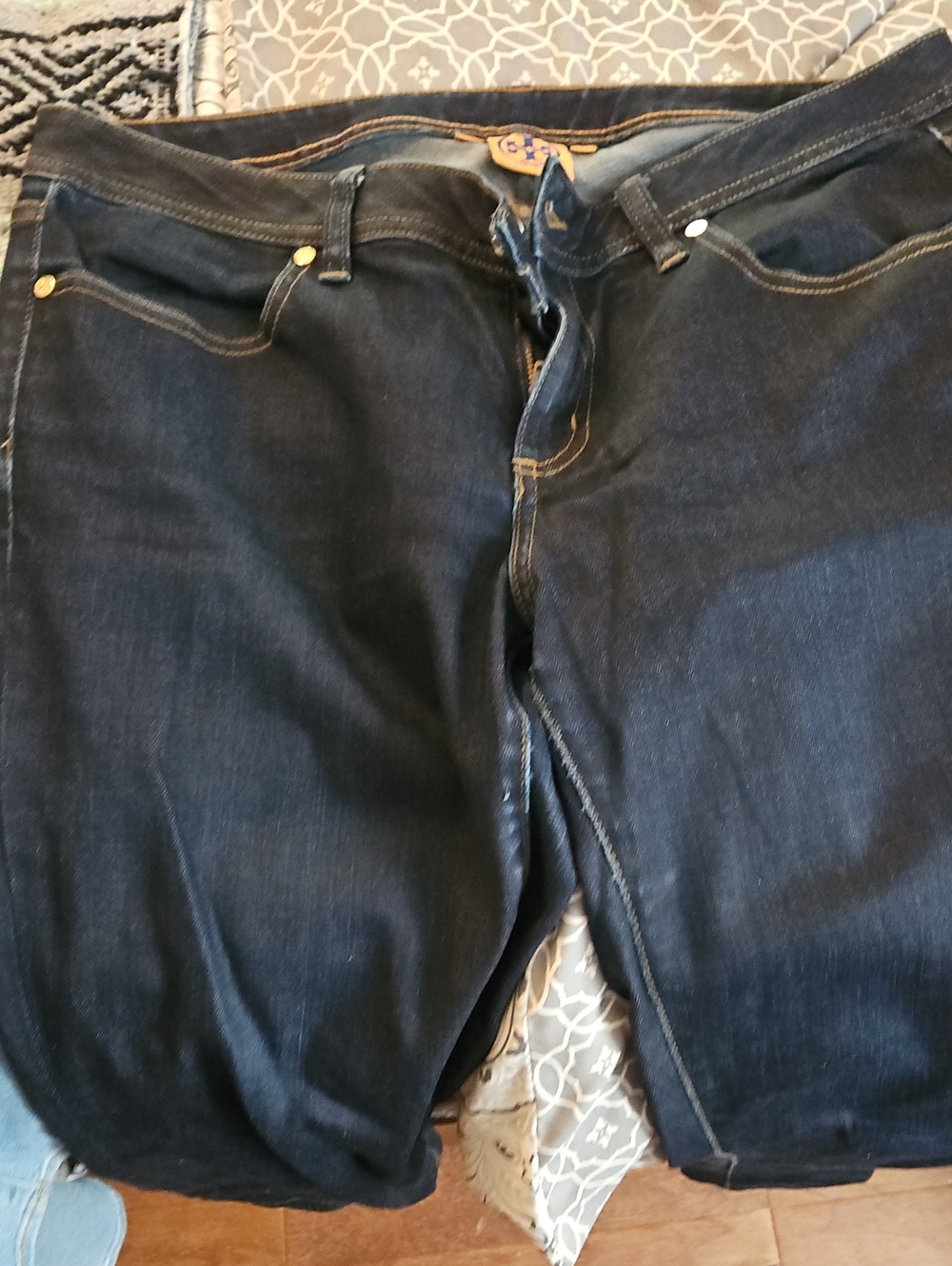 Tory Burch Dark Indigo Denim Jeans with Logo Tag